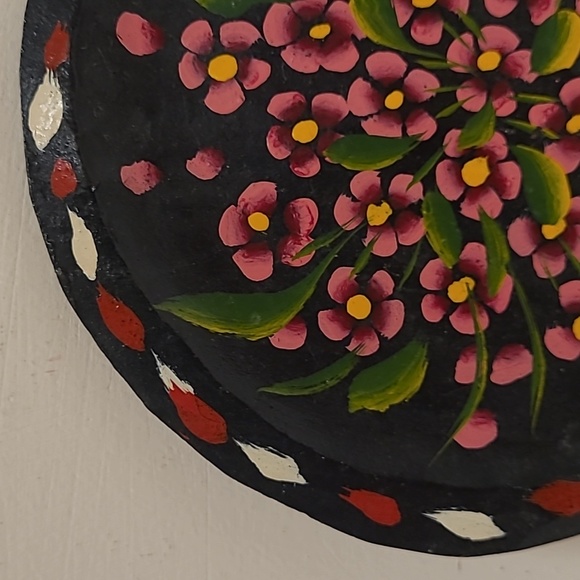 Vintage Mexican Hand Painted Floral Wooden Plate - Picture 3 of 16